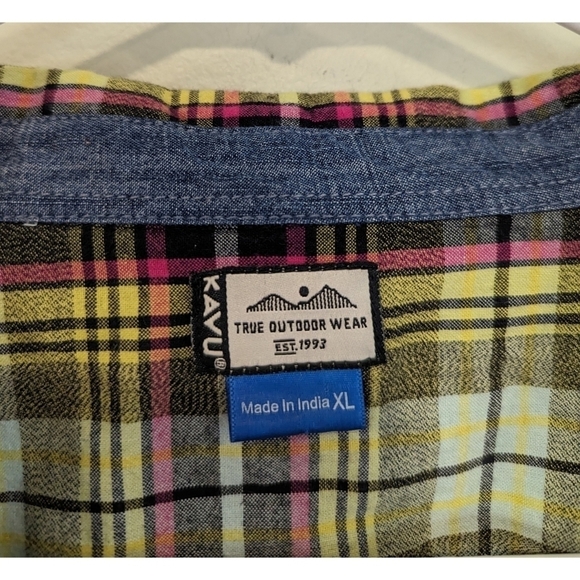Kavu 100% Cotton Plaid Long Sleeve Button Down Shirt Size XL - Picture 2 of 6